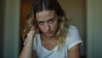 A thoughtful teenage girl sitting indoors, representing the challenges and emotional struggles associated with teens and substance use.